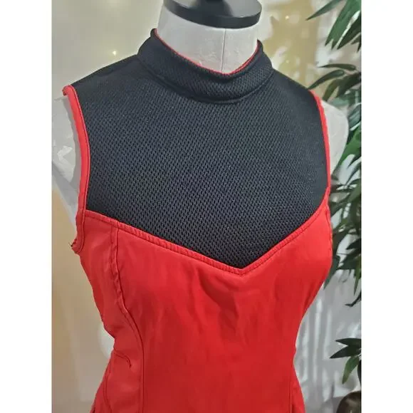 Vtg Lip Service Mesh Panel Fit & Flare Colorblock Dress Sz L Red Black Goth Rare - Picture 5 of 10